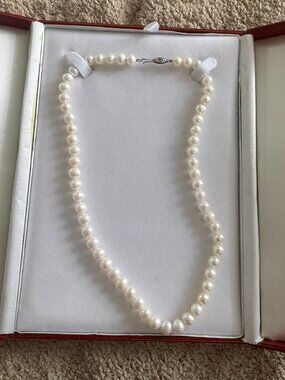 The Pearl Source 7–8mm Freshwater Pearl Necklace 14K White Gold Clasp